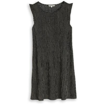 TOM TAILOR DENIM Damen Crinkle Mini-Kleid mit Volantärmeln, schwarz, Gestreift, Gr. M TOM TAILOR DENIM Damen Crinkle Mini-Kleid mit Volantärmeln, schwarz, Gestreift, Gr. M