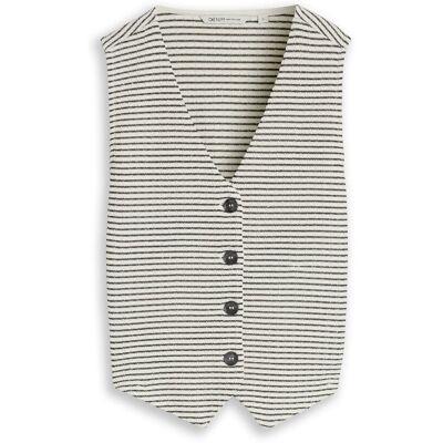 TOM TAILOR DENIM Damen Fitted Jacquard Blazer-Weste, weiß, Gestreift, Gr. XL TOM TAILOR DENIM Damen Fitted Jacquard Blazer-Weste, weiß, Gestreift, Gr. XL