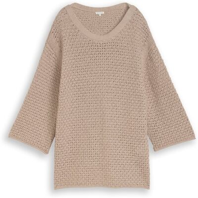 TOM TAILOR Damen Plus Size - Loose Fit Strickpullover mit Lochmuster, grau, Uni, Gr. 44 TOM TAILOR Damen Plus Size - Loose Fit Strickpullover mit Lochmuster, grau, Uni, Gr. 44
