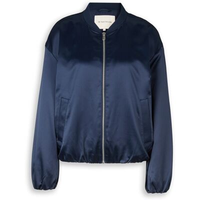 TOM TAILOR Damen Satin Blouson Jacke mit Bomberkragen, blau, Uni, Gr. XS TOM TAILOR Damen Satin Blouson Jacke mit Bomberkragen, blau, Uni, Gr. XS