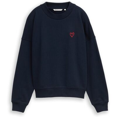 TOM TAILOR DENIM Damen Sweatshirt mit Herz-Detail, blau, Uni, Gr. XXL TOM TAILOR DENIM Damen Sweatshirt mit Herz-Detail, blau, Uni, Gr. XXL