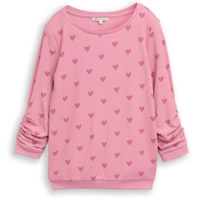 TOM TAILOR DENIM Damen Slim Fit Sweatshirt mit Herz-Print, rosa, Uni, Gr. S TOM TAILOR DENIM Damen Slim Fit Sweatshirt mit Herz-Print, rosa, Uni, Gr. S