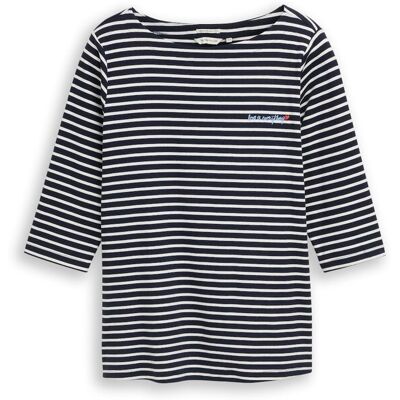 TOM TAILOR Damen Plus Size - Langarmshirt mit Streifenmuster, blau, Gestreift, Gr. 44 TOM TAILOR Damen Plus Size - Langarmshirt mit Streifenmuster, blau, Gestreift, Gr. 44