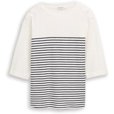 TOM TAILOR Damen Plus Size - Langarmshirt mit Streifenmuster, weiß, Gestreift, Gr. 52 TOM TAILOR Damen Plus Size - Langarmshirt mit Streifenmuster, weiß, Gestreift, Gr. 52