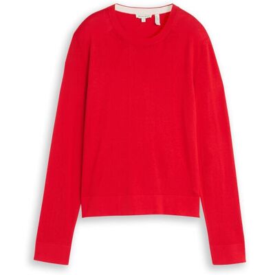 TOM TAILOR Damen Strickpullover mit Seidenanteil, rot, Uni, Gr. S TOM TAILOR Damen Strickpullover mit Seidenanteil, rot, Uni, Gr. S