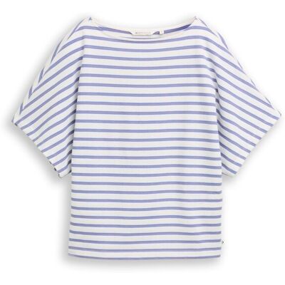 TOM TAILOR DENIM Damen Loose Fit T-Shirt mit Streifenmuster, weiß, Gestreift, Gr. S TOM TAILOR DENIM Damen Loose Fit T-Shirt mit Streifenmuster, weiß, Gestreift, Gr. S
