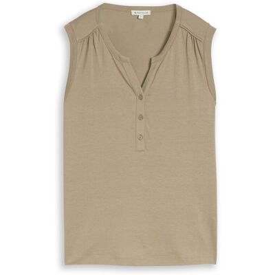 TOM TAILOR Damen Henley Top mit Raffungen, grün, Uni, Gr. S TOM TAILOR Damen Henley Top mit Raffungen, grün, Uni, Gr. S