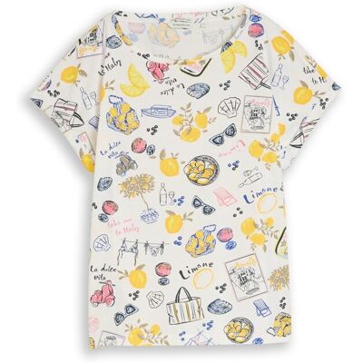 TOM TAILOR Damen T-Shirt mit Allover-Print, weiß, Gemustert, Gr. S TOM TAILOR Damen T-Shirt mit Allover-Print, weiß, Gemustert, Gr. S