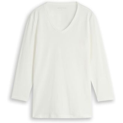 TOM TAILOR Damen Basic Langarmshirt mit V-Ausschnitt, weiß, Uni, Gr. S TOM TAILOR Damen Basic Langarmshirt mit V-Ausschnitt, weiß, Uni, Gr. S