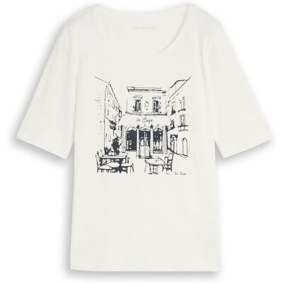 TOM TAILOR Damen Slim Fit T-Shirt mit Print, weiß, Uni, Gr. M TOM TAILOR Damen Slim Fit T-Shirt mit Print, weiß, Uni, Gr. M