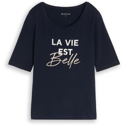 TOM TAILOR Damen Slim Fit T-Shirt mit Print, blau, Uni, Gr. S TOM TAILOR Damen Slim Fit T-Shirt mit Print, blau, Uni, Gr. S