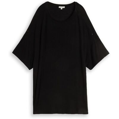 TOM TAILOR Damen Plus Size - T-Shirt mit Turn-Up-Funktion, schwarz, Uni, Gr. 44 TOM TAILOR Damen Plus Size - T-Shirt mit Turn-Up-Funktion, schwarz, Uni, Gr. 44