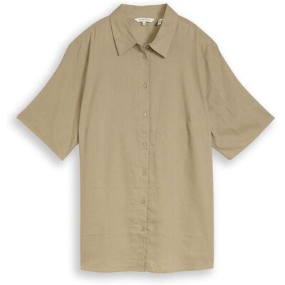 TOM TAILOR Damen Plus Size - Loose Fit Bluse mit Leinenanteil, grün, Uni, Gr. 48 TOM TAILOR Damen Plus Size - Loose Fit Bluse mit Leinenanteil, grün, Uni, Gr. 48