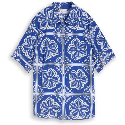TOM TAILOR Damen Plus Size - Loose Fit Bluse mit Leinenanteil, blau, Gemustert, Gr. 54 TOM TAILOR Damen Plus Size - Loose Fit Bluse mit Leinenanteil, blau, Gemustert, Gr. 54