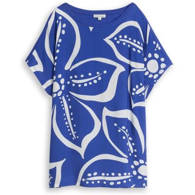 TOM TAILOR Damen Plus Size - T-Shirt im Material-Mix, blau, Geblümt, Gr. 44 TOM TAILOR Damen Plus Size - T-Shirt im Material-Mix, blau, Geblümt, Gr. 44