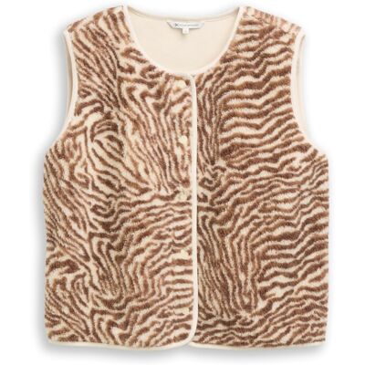 TOM TAILOR DENIM Damen Teddy Weste mit Muster, braun, Animalprint, Gr. XXL TOM TAILOR DENIM Damen Teddy Weste mit Muster, braun, Animalprint, Gr. XXL