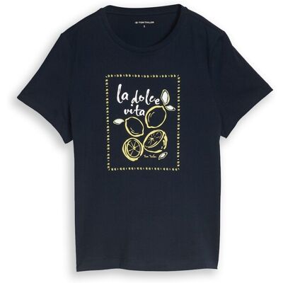 TOM TAILOR Damen T-Shirt mit Print, blau, Uni, Gr. S TOM TAILOR Damen T-Shirt mit Print, blau, Uni, Gr. S