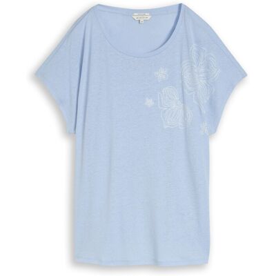 TOM TAILOR Damen Plus Size - T-Shirt mit Leinenanteil, blau, Uni, Gr. 44 TOM TAILOR Damen Plus Size - T-Shirt mit Leinenanteil, blau, Uni, Gr. 44