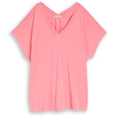 TOM TAILOR Damen Plus Size - T-Shirt mit V-Ausschnitt, rosa, Uni, Gr. 44 TOM TAILOR Damen Plus Size - T-Shirt mit V-Ausschnitt, rosa, Uni, Gr. 44