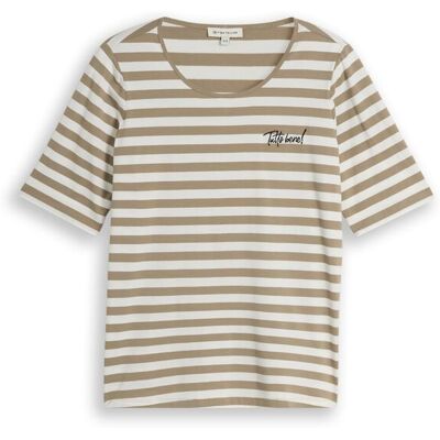 TOM TAILOR Damen Plus Size - T-Shirt mit Stickerei, grün, Gestreift, Gr. 44 TOM TAILOR Damen Plus Size - T-Shirt mit Stickerei, grün, Gestreift, Gr. 44