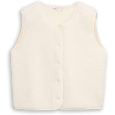 TOM TAILOR DENIM Damen Teddy Weste mit Druckknopfleiste, weiß, Uni, Gr. M TOM TAILOR DENIM Damen Teddy Weste mit Druckknopfleiste, weiß, Uni, Gr. M