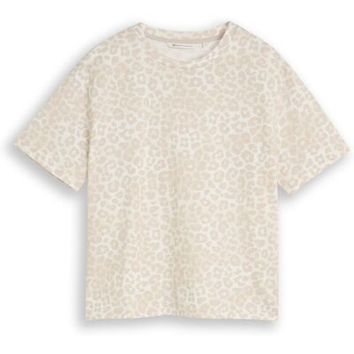 TOM TAILOR DENIM Damen Boxy Fit T-Shirt mit Leo-Print, beige, Animalprint, Gr. S TOM TAILOR DENIM Damen Boxy Fit T-Shirt mit Leo-Print, beige, Animalprint, Gr. S