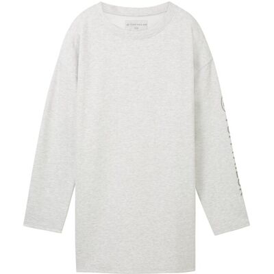 TOM TAILOR Damen Loungewear oversized Langarmshirt mit Logo-Print, grau, Meliert, Gr. S/36 TOM TAILOR Damen Loungewear oversized Langarmshirt mit Logo-Print, grau, Meliert, Gr. S/36