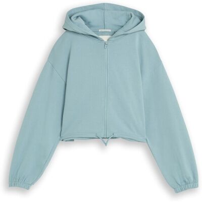 TOM TAILOR Mädchen Cropped Hoodie Sweatjacke mit Kordelzug, grün, Uni, Gr. 140 TOM TAILOR Mädchen Cropped Hoodie Sweatjacke mit Kordelzug, grün, Uni, Gr. 140