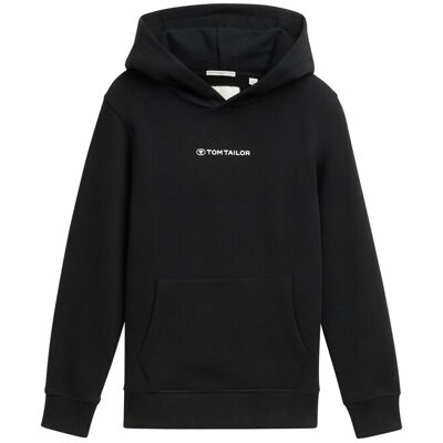 TOM TAILOR Jungen Hoodie Sweatshirt mit Logo-Print, schwarz, Uni, Gr. 140 TOM TAILOR Jungen Hoodie Sweatshirt mit Logo-Print, schwarz, Uni, Gr. 140