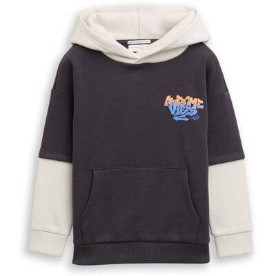 TOM TAILOR Jungen Hoodie Sweatshirt im 2-in-1-Look, grau, Uni, Gr. 92/98 TOM TAILOR Jungen Hoodie Sweatshirt im 2-in-1-Look, grau, Uni, Gr. 92/98