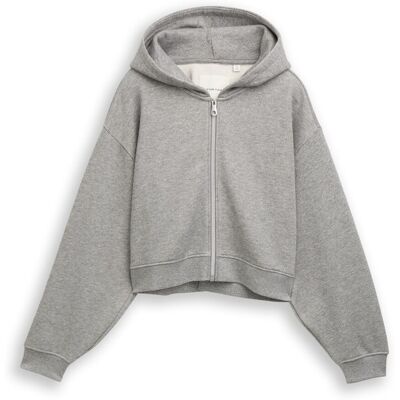 TOM TAILOR Mädchen Cropped Hoodie Sweatjacke in Glitzer-Optik, grau, Meliert, Gr. 128 TOM TAILOR Mädchen Cropped Hoodie Sweatjacke in Glitzer-Optik, grau, Meliert, Gr. 128