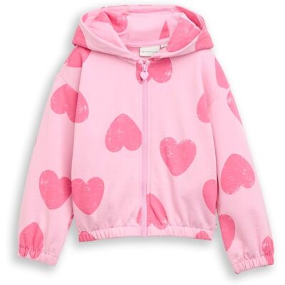 TOM TAILOR Mädchen Cropped Hoodie Sweatjacke mit Muster, rosa, Gemustert, Gr. 104/110 TOM TAILOR Mädchen Cropped Hoodie Sweatjacke mit Muster, rosa, Gemustert, Gr. 104/110