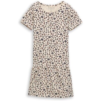 TOM TAILOR Mädchen Mini-Kleid mit Leo-Muster, weiß, Animalprint, Gr. 104/110 TOM TAILOR Mädchen Mini-Kleid mit Leo-Muster, weiß, Animalprint, Gr. 104/110