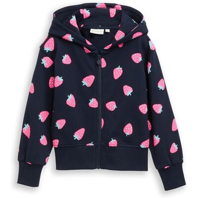 TOM TAILOR Mädchen Cropped Hoodie Sweatjacke mit Erdbeer-Print, weiß, Gemustert, Gr. 104/110 TOM TAILOR Mädchen Cropped Hoodie Sweatjacke mit Erdbeer-Print, weiß, Gemustert, Gr. 104/110