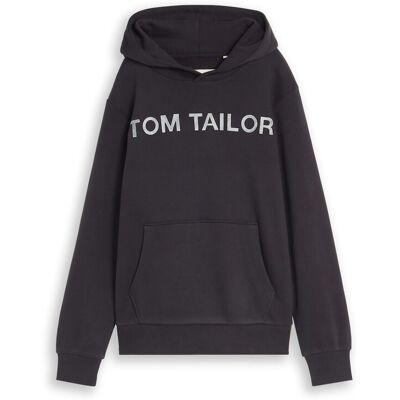 TOM TAILOR Jungen Hoodie Sweatshirt mit Logo-Print, grau, Uni, Gr. 152 TOM TAILOR Jungen Hoodie Sweatshirt mit Logo-Print, grau, Uni, Gr. 152