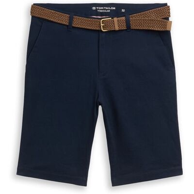 TOM TAILOR Herren Regular Chino Shorts mit Gürtel, blau, Uni, Gr. 32 TOM TAILOR Herren Regular Chino Shorts mit Gürtel, blau, Uni, Gr. 32