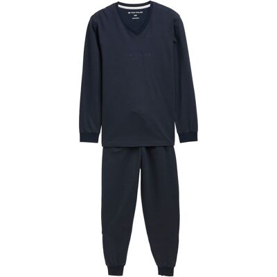 TOM TAILOR Herren Ripp Pyjama-Set, blau, Uni, Gr. 52 TOM TAILOR Herren Ripp Pyjama-Set, blau, Uni, Gr. 52