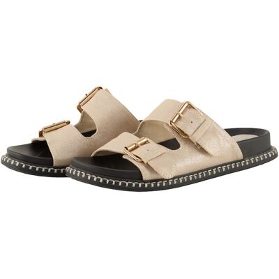 TOM TAILOR Damen Flache Sandalen mit Gold-Akzent, gold, Uni, Gr. 39 TOM TAILOR Damen Flache Sandalen mit Gold-Akzent, gold, Uni, Gr. 39