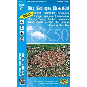 Landesamt für Digitalisierung, Breitband und Vermessung, Bayern - UK50-21 Ries, Nördlingen, Dinkelsbühl: Ansbach, Gunzenhausen, Feuchtwangen, Bopfingen, Neresheim, Wassertrüdingen, Herrieden, Bechhofen, Wemding, ... Karte Freizeitkarte Wanderkarte) - Prei Landesamt für Digitalisierung, Breitband und Vermessung, Bayern - UK50-21 Ries, Nördlingen, Dinkelsbühl: Ansbach, Gunzenhausen, Feuchtwangen, Bopfingen, Neresheim, Wassertrüdingen, Herrieden, Bechhofen, Wemding, ... Karte Freizeitkarte Wanderkarte) - Prei