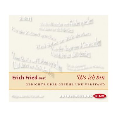 Erich Fried - Wo ich bin: Gedichte über Gefühl und Verstand. Autorenlesung - Preis vom 18.06.2026 05:44:55 h Erich Fried - Wo ich bin: Gedichte über Gefühl und Verstand. Autorenlesung - Preis vom 18.06.2026 05:44:55 h