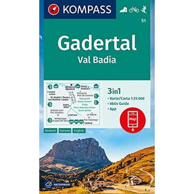 KOMPASS-Karten GmbH - KOMPASS Wanderkarte Gadertal, Val Badia: 3in1 Wanderkarte 1:25000 mit Aktiv Guide inklusive Karte zur offline Verwendung in der KOMPASS-App. Fahrradfahren. Skitouren. (KOMPASS-Wanderkarten, Band 51) - Preis vom 17.06.2026 05:34:31 h KOMPASS-Karten GmbH - KOMPASS Wanderkarte Gadertal, Val Badia: 3in1 Wanderkarte 1:25000 mit Aktiv Guide inklusive Karte zur offline Verwendung in der KOMPASS-App. Fahrradfahren. Skitouren. (KOMPASS-Wanderkarten, Band 51) - Preis vom 17.06.2026 05:34:31 h