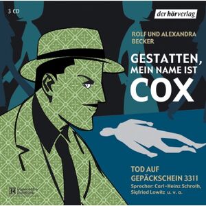 Becker Gestatten, mein Name ist Cox. Tod auf Gepäckschein 3311. 3 CDs - Preis vom 11.06.2026 05:43:19 h Becker Gestatten, mein Name ist Cox. Tod auf Gepäckschein 3311. 3 CDs - Preis vom 11.06.2026 05:43:19 h
