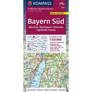 KOMPASS Großraum-Radtourenkarte 3712 Bayern Süd, Oberbayern, Chiemsee, Ingolstadt, Passau, München 1:125.000: 2 Karten im Set, reiß- und wetterfest, GPX-Daten zum Download - Preis vom 14.06.2026 05:24:48 h KOMPASS Großraum-Radtourenkarte 3712 Bayern Süd, Oberbayern, Chiemsee, Ingolstadt, Passau, München 1:125.000: 2 Karten im Set, reiß- und wetterfest, GPX-Daten zum Download - Preis vom 14.06.2026 05:24:48 h