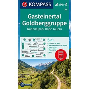 KOMPASS Wanderkarte 40 Gasteinertal, Goldberggruppe, Nationalpark Hohe Tauern 1:50.000: 5in1 Wanderkarte, mit Panorama, Aktiv Guide und Detailkarten ... in der KOMPASS-App. Fahrradfahren. Skitouren. - Preis vom 12.06.2026 05:40:31 h KOMPASS Wanderkarte 40 Gasteinertal, Goldberggruppe, Nationalpark Hohe Tauern 1:50.000: 5in1 Wanderkarte, mit Panorama, Aktiv Guide und Detailkarten ... in der KOMPASS-App. Fahrradfahren. Skitouren. - Preis vom 12.06.2026 05:40:31 h