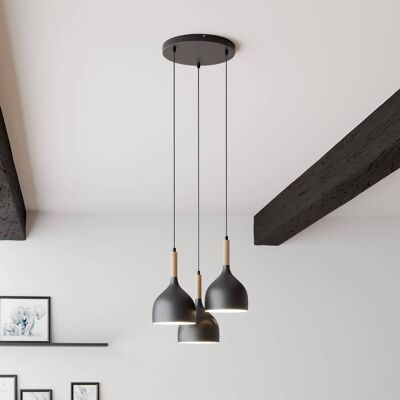 Luminex Noak Holz Pendelleuchte - 3x60W E27 Schwarz/Bra - Hängelampe Luminex Noak Holz Pendelleuchte - 3x60W E27 Schwarz/Bra - Hängelampe
