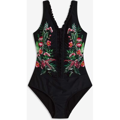 bonprix Medium Shape-Badeanzug mit Volantsschwarz 50Damen bonprix Medium Shape-Badeanzug mit Volantsschwarz 50Damen