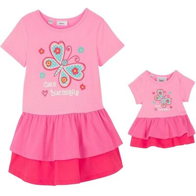 bonprix Shirtkleid und Puppenkleid (2-tlg.) aus reiner Bio-Baumwollerosa 104Mädchen bonprix Shirtkleid und Puppenkleid (2-tlg.) aus reiner Bio-Baumwollerosa 104Mädchen