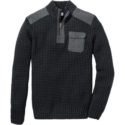 bonprix Grobstrick Troyer Pullover mit Web-Besatzgrau 56Herren bonprix Grobstrick Troyer Pullover mit Web-Besatzgrau 56Herren