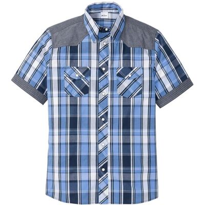 bonprix Kurzarmhemd mit Denim-Besatzblau 47Herren bonprix Kurzarmhemd mit Denim-Besatzblau 47Herren