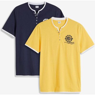bonprix Henleyshirt, Kurzarm (2er Pack) aus reiner Bio-Baumwollegelb 56Herren bonprix Henleyshirt, Kurzarm (2er Pack) aus reiner Bio-Baumwollegelb 56Herren